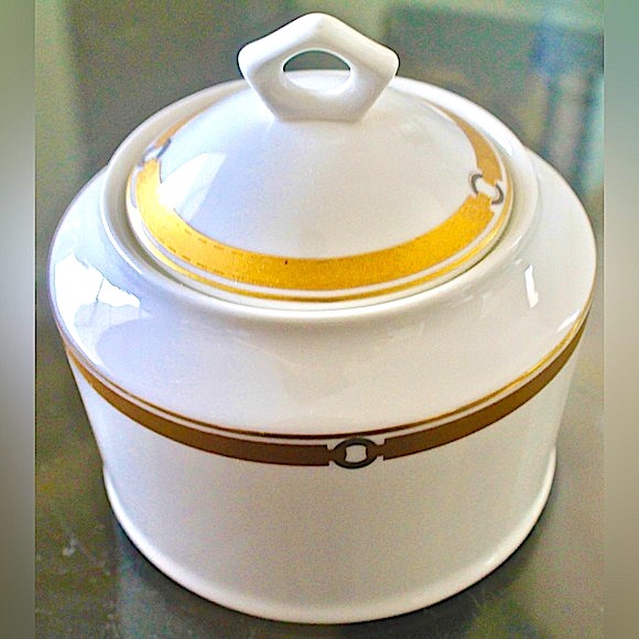 RALPH LAUREN HARNESS CREAMER & SUGAR BOWL SET GOLD BAND LINK - Picture 3 of 11